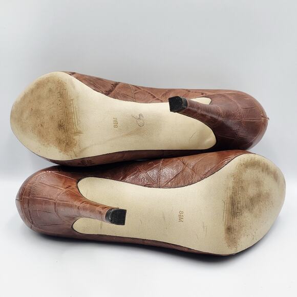 Marc Fisher FTPURPLISH Brown Leather Croc Embossed Round Toe Pumps Women’s 8.5M - Picture 10 of 11